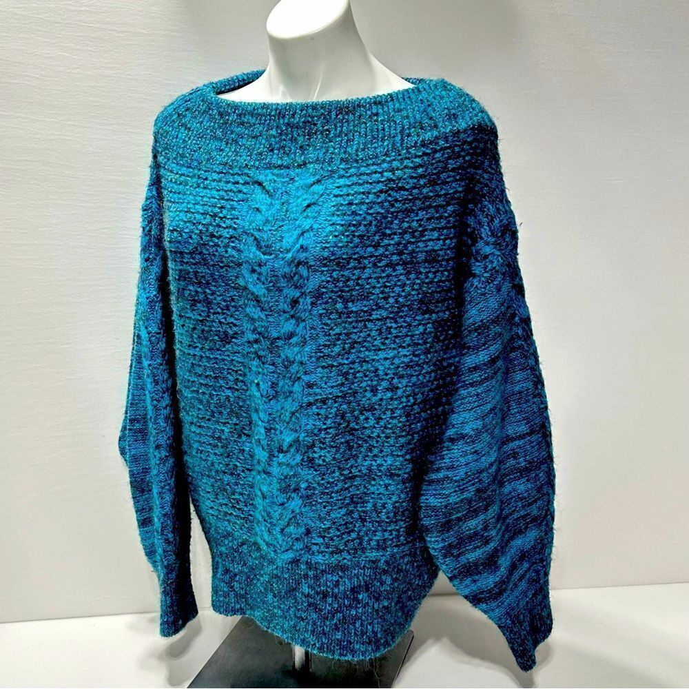 Sleeping On Snow Alpaca Wool Sweater Off The Shoulder Turquoise Cable Knit XL